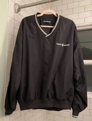 Pulôver de golfe vintage masculino TaylorMade corta-vento preto e branco tamanho GG bolsos - Imagem 1 de 4