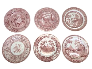 6 SPODE Archive Collection Georgian Series Cranberry Dinner Plates Made England - Picture 1 of 10