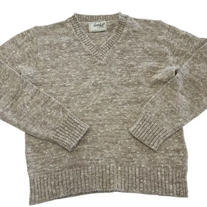 Lord Jeff Sweater Mens Medium Brown Tan V Neck Pullover Vintage Made in USA - Picture 1 of 6