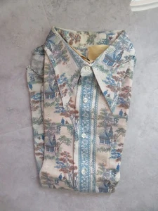 Vintage 70er Manfredo Japan Print Disco Shirt L Asian Nylon Langarm NOS - Bild 1 von 4