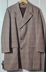 VTG Sears Travel Knit Coat Men's 42R Brown Plaid Removable Lining Business Rain - Picture 1 of 24