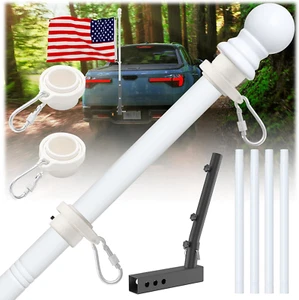 Truck Flag Pole Kit with Trailer Hitch Flagpole Holder, Tangle Free White Flag P - Picture 1 of 12