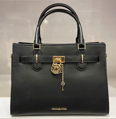 MICHAEL KORS HAMILTON MEDIUM SATCHEL SHOULDER LEATHER BAG BLACK - Image 1 of 4