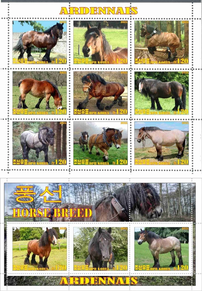 Stamp sheet+block horses Ardennais Korea 2021 issue - Image 1 of 1