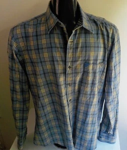 BUGATCHI  Shaped Fit Flip Cuff Plaid 100% Cotton Shirt SZ Large Blue/Ivory - Picture 1 of 4