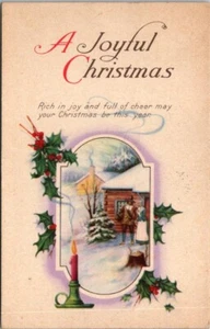 Weihnachten Vintage Postkarte Frohe Weihnachtszeiten Grüße Geschenke verschneite Kunst - Bild 1 von 2
