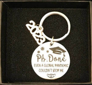 TRIKALIKA GRADUATION GIFT FOR HER/HIM CLASS OF 2023 PhD SILVERTONE KEYCHAIN RING - Picture 1 of 3