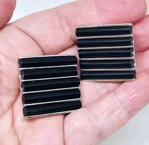 Vintage MONET Earrings Signed Silver Black Geometric Modernist Clip-On RARE - Picture 1 of 10