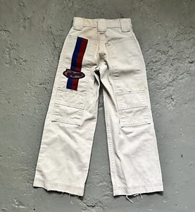 Y2K 2000s Lee Pipes JNCO Style Khaki Embroidered Wide Leg Baggy Kids Skate Pants - Picture 1 of 8