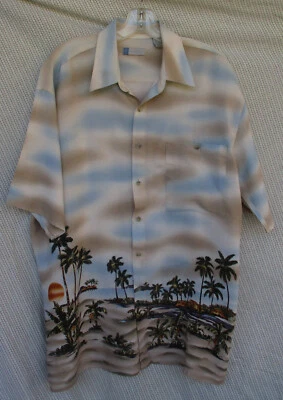 Mens Aloha Hawaiian Shirt Large Rayon Half Moon Bay - Image 1 of 4