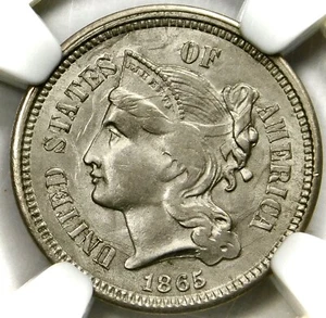 ๐ฉต๐ฅ๐ฉถ๐บ๐ธ๐NGC MS64 1865 3 CENT NICKEL - Picture 1 of 3