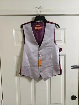 Men's Egara Orange and Burgundy Metallic  Slim Fit  5 Button Vest Sz L NWT $60 - Image 1 of 4