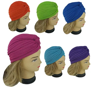 New Lady Stretchy Turban Head Wrap Band Chemo Hijab Pleated Indian Cap Hat - Picture 1 of 15