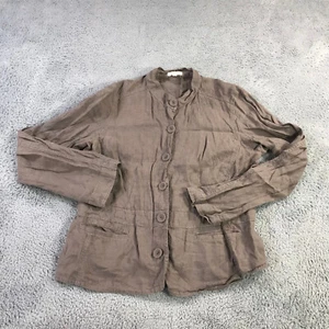 Eileen Fisher Jacket Womens Medium Button Front Irish Linen Beige Casual - Picture 1 of 10