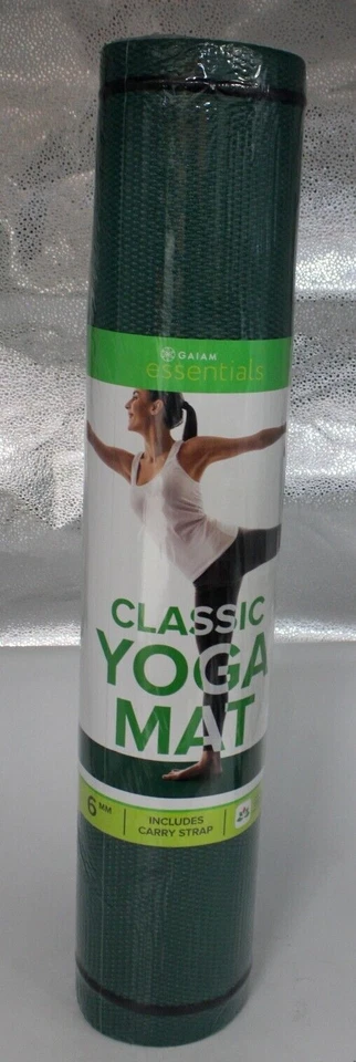 Gaiam Essentials Classic Yoga Mat Black 6mm Includes Carry Strap 72" "