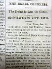  1865 CIVIL WAR newspaper CONFEDERATE CONGRESS DEBATES ARMING SLAVES to FIGHT