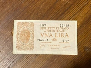 UNA LIRA - Biglietto di stato a corso legale 1944 - Serie 467 - Foto 1 di 2