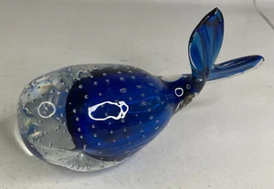 Vintage Murano Kunst Glas Blauwal Briefbeschwerer Skulptur kontrollierte Blase - Bild 1 von 12