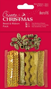 Perlen & Band Paket Gold Glitzer Pailletten Docrafts Create Christmas - Bild 1 von 1