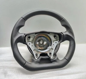 CHRYSLER CROSSFIRE FLAT BOTTOM STEERING WHEEL LEATHER BLACK +SILVER STITCH - Picture 1 of 6