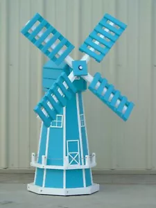 46 in. Octagon Poly Dutch Windmill, Aruba Blue with White Trim Windmills - Picture 1 of 2