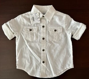 JANIE AND JACK Off White Button Down Cotton Shirt Baby Boy - 6 TO 12 MONTHS - Picture 1 of 9