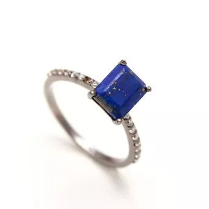 Natural Lapis Lazuli Octagon Ring 925 Sterling Silver Black Oxidized Jewelry - Picture 1 of 10