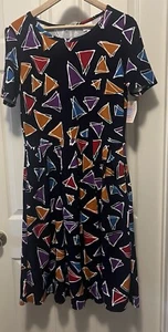 Lularoe XL Amelia Dress Pockets Zipper Triangles Black Geometric Pattern NWT - Picture 1 of 4