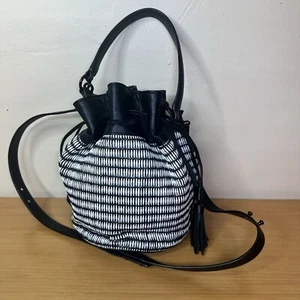 Leoffler Randall Drawstrings Black White Bucket Bag Shoulder Crossbody Purse - Picture 1 of 8