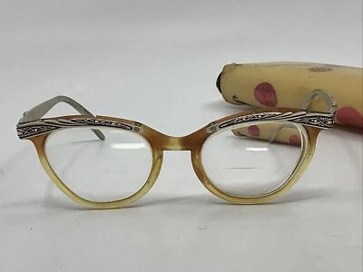 Óculos de grau vintage 1950 amarelo gato prescrição bifocais com estojo - Imagem 1 de 4
