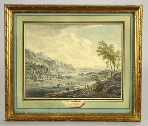 = Gerard Melder (Dutch, 1693-1754) Watercolor & Ink, Landscape "The Rhine Banks" - Picture 1 of 11