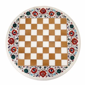 Mesa de juego de ajedrez de mármol de 18" Pietra Dura piedra semipreciosa trabajo manual - Imagen 1 de 1