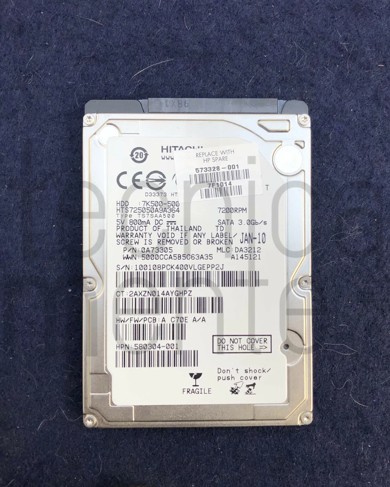 Hitachi 7K500-500 HTS725050A9A364 Hard Disk 2,5" 500Gb 7200Rpm 16Mb FW PC4OC70E - Immagine 1 di 1