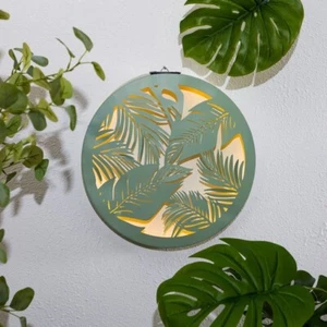 Solar Wall Art Tropical Leaf Metal Garden Wall Patio Balcony Decor 25 LEDs Green - Picture 1 of 8