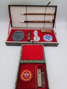 Glorious Vintage Chinese Calligraphy Boxed Writing Set With Marble Stamp And Ink - Picture 1 of 11