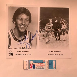Mike Dunleavy NBA Debut ticket (proof) 12/3/76  SEA v. PHI + signed press photo - Picture 1 of 4