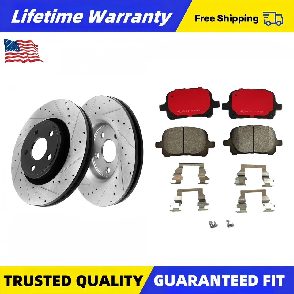 For Toyota Avalon Solara Brakes Pads Kit Front Drilled Brake Rotors Ceramic Pads - Imagem 1 de 4
