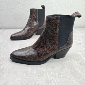 Everlane Snake Print Leather Boots Western Pointed Chelsea Ankle Bootie Size 6.5 - Picture 1 of 11