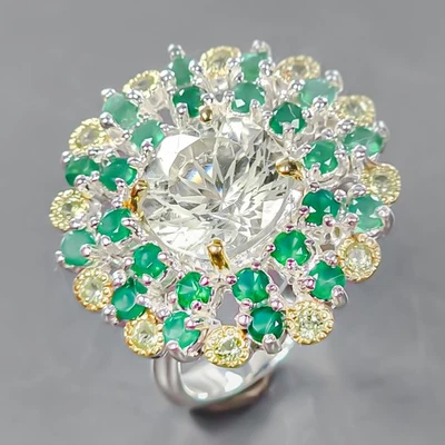 Handmade 5 ct+ Natural Green Amethyst Ring 925 Sterling Silver Size 7.5 /R441431 - Image 1 of 4