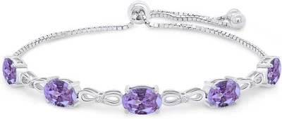 Tennis Bolo Bracelet Simulated Birthstone & Real Diamond 14K White Gold Plated - Image 1 of 4
