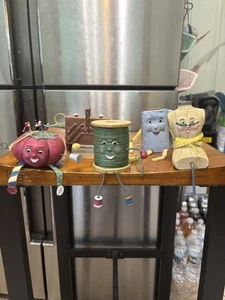 Vintage Sewing Shelf Sitters Anthropomorphic Face Craft Set Of 5 Collectibles - Picture 1 of 10