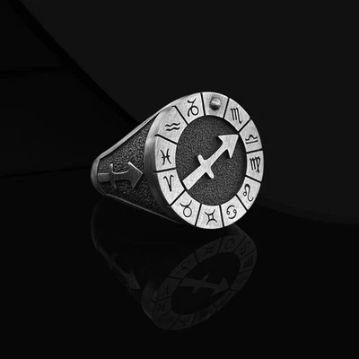 Sagittarius Zodiac Signet Ring 925 Sterling Silver Oxidized Ring Duty Free - Image 1 of 4
