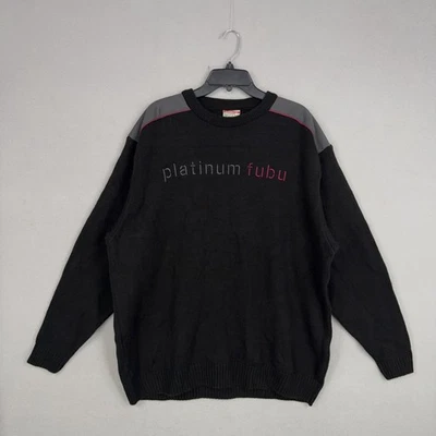 Vintage Platinum FUBU Sweater Mens Large Black Gray Elbow Patch Y2K 90s Hip Hop - Image 1 of 4