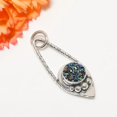 Colgante de plata de ley 925 maciza con piedras preciosas de ágata de titanio pavo real, V7138 Foto 1 de 4
