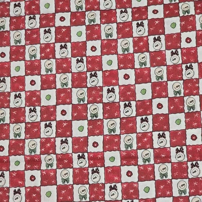 Cotton Fabric 35"x44" 2007 Linda Stubbs Snowman Patchwork All Hearts Christmas - Image 1 of 4
