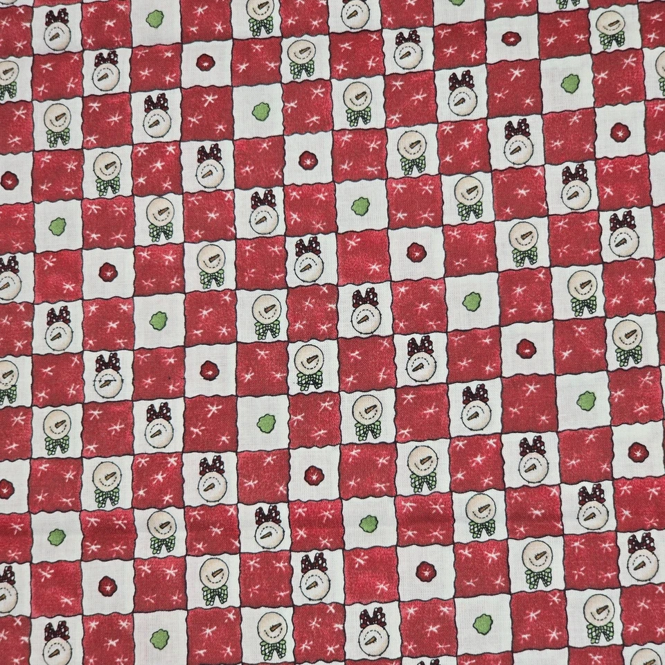 Cotton Fabric 35"x44" 2007 Linda Stubbs Snowman Patchwork All Hearts Christmas - Image 1 of 4