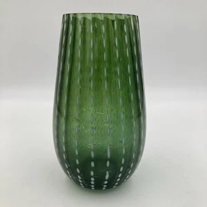 Vintage Vase grün gefasst Glas weiß oval Muster gefüttert 22 cm Deko - Bild 1 von 18