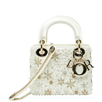 Dior Dama Bijou Bolso de Mano Bolso de Hombro 2WAY Blanco Dorado Seda Foto 1 de 4
