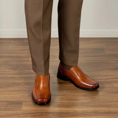 Zapatos de vestir para hombre Zapatos mocasines Forrados de cuero Puntera cuadrada Zapatos sin cordones Talla ancha Foto 1 de 4