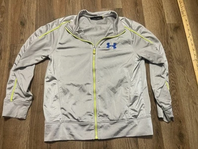 Under Armour Sweatshirt, Youth Boys Medium, Zip Up Athletic Wear Grey Green Blue - Image 1 of 4